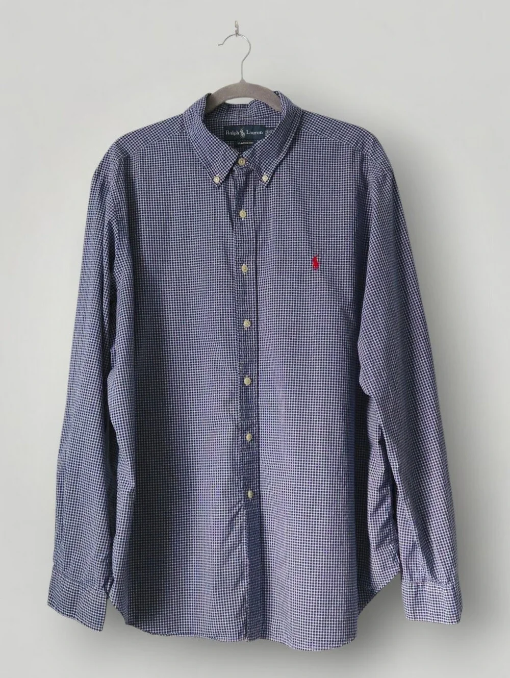 Ralph Lauren Shirt Mens XXL Blue Gingham Check Classic Fit Button Down Down